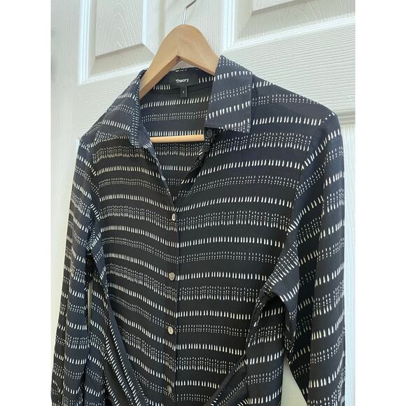 Theory Black Silk Semi Sheer Collared Waist Tie Long Sleeve Shirt Dress Small - Picture 6 of 14